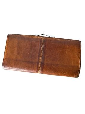BUXTON Vintage Villager Brown Leather Wallet Kisslock Snaps Made In Canada